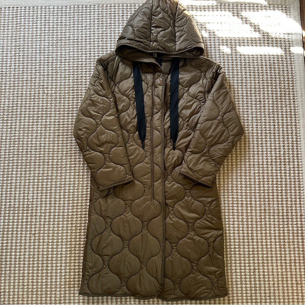MANGO Quilted Hooded Coat in Olive